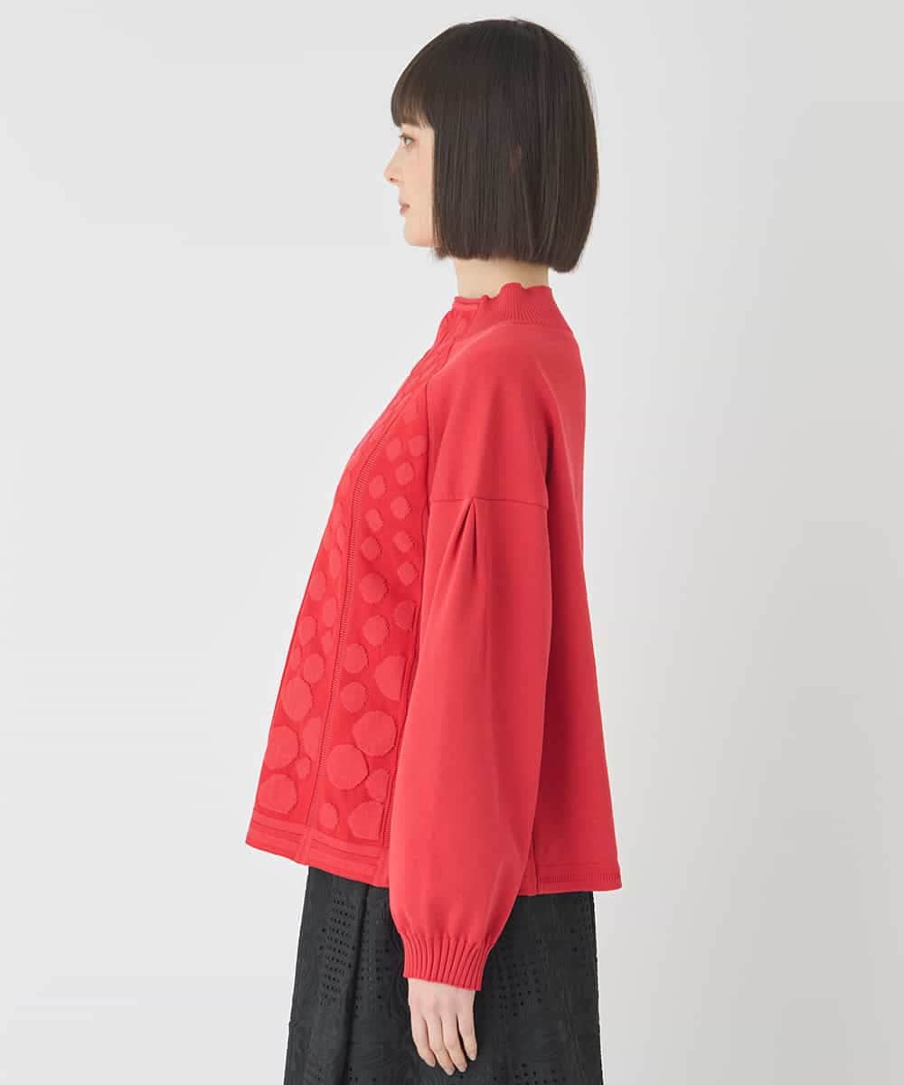 R6FCE85290 HIROKO BIS(小さいサイズ)(メゾン ドゥ サンク) 【小さいサイズ】ボリュームスリーブドットジャカードニットトップ レッド