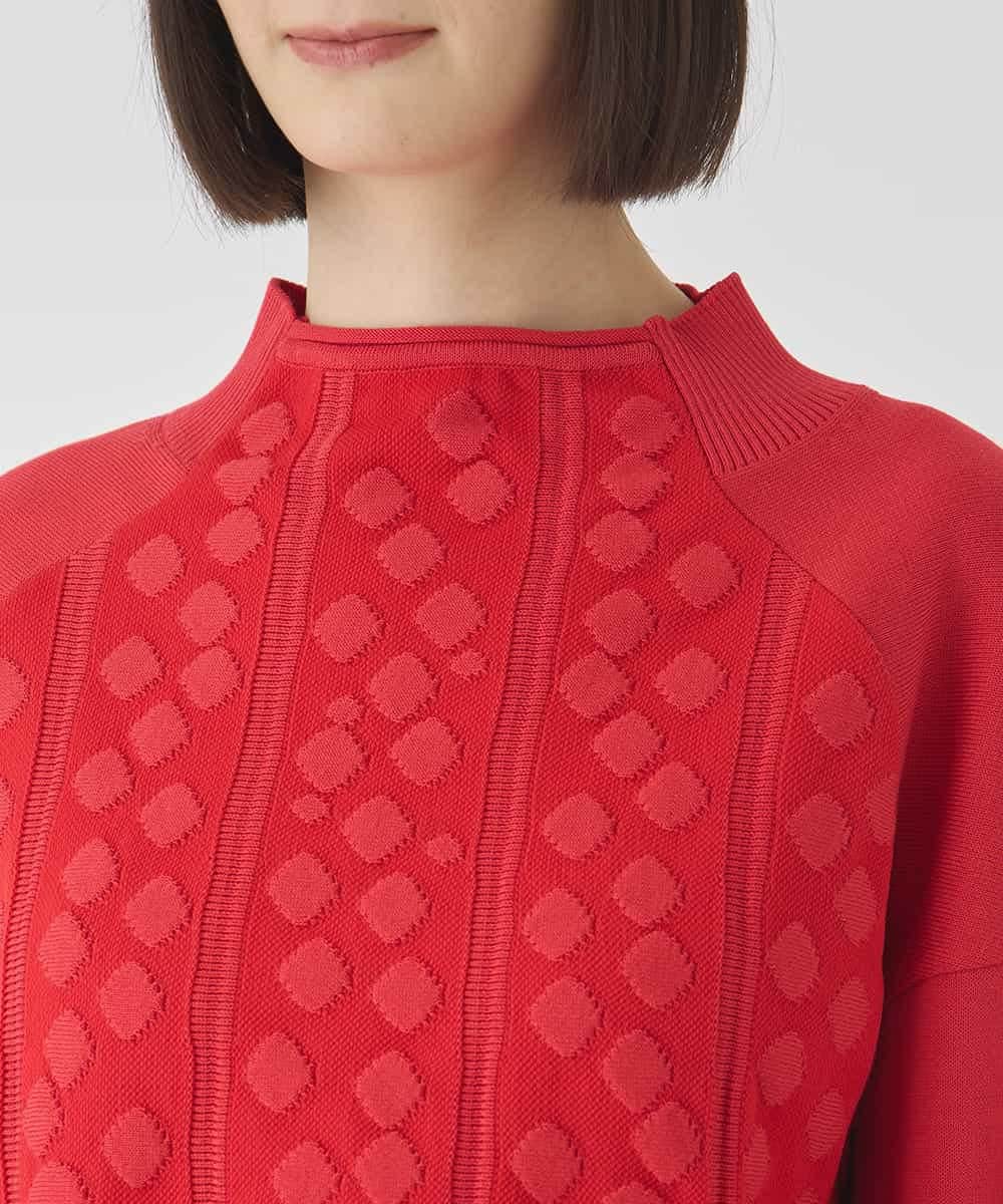 R6FCE85290 HIROKO BIS(小さいサイズ)(メゾン ドゥ サンク) 【小さいサイズ】ボリュームスリーブドットジャカードニットトップ レッド