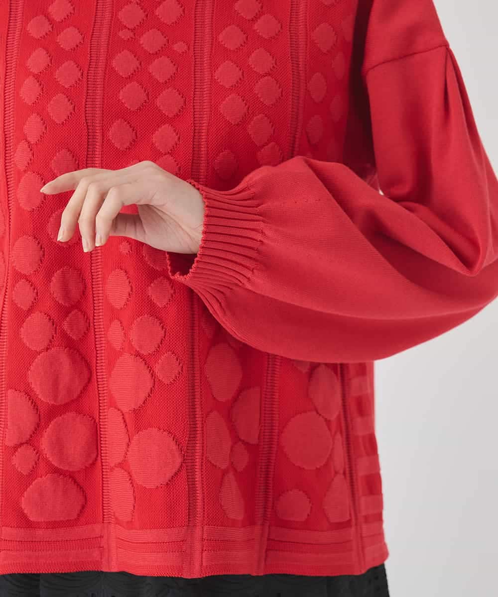 R6FCE85290 HIROKO BIS(小さいサイズ)(メゾン ドゥ サンク) 【小さいサイズ】ボリュームスリーブドットジャカードニットトップ レッド