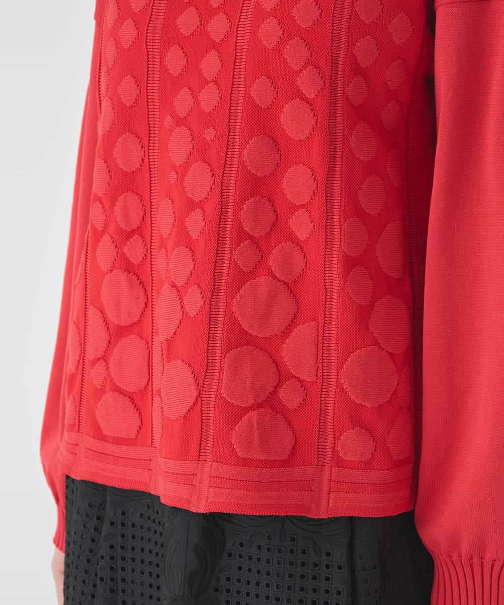 R6FCE85290 HIROKO BIS(小さいサイズ)(メゾン ドゥ サンク) 【小さいサイズ】ボリュームスリーブドットジャカードニットトップ レッド