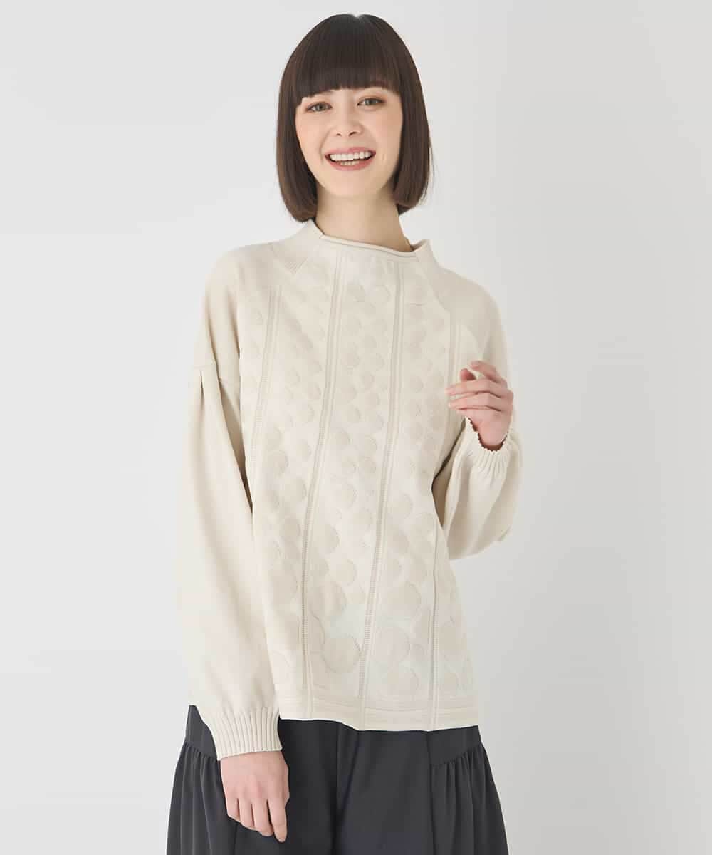 R6FCE85290 HIROKO BIS(小さいサイズ)(メゾン ドゥ サンク) 【小さいサイズ】ボリュームスリーブドットジャカードニットトップ アイボリー