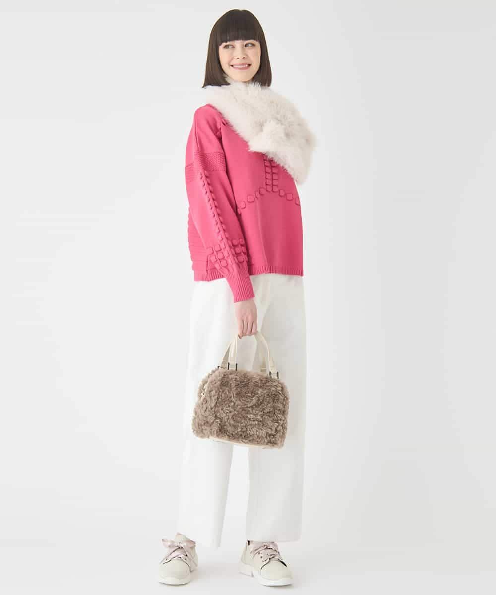 R6FCE86330 HIROKO BIS(小さいサイズ)(メゾン ドゥ サンク) 【小さいサイズ】バルキーニットデザインプルオーバー ピンク