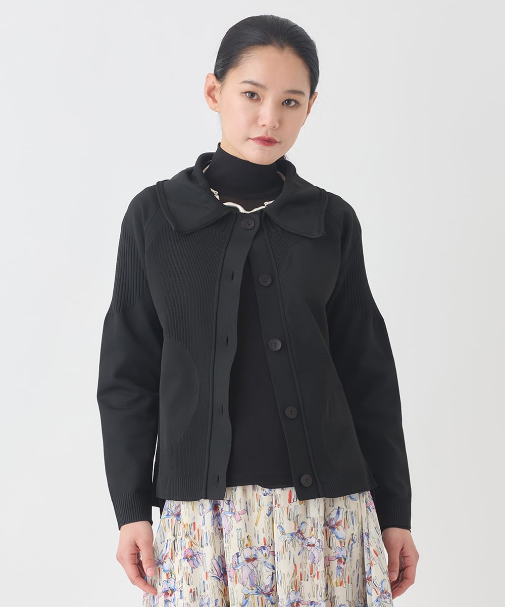 R6FDD61230 HIROKO BIS(小さいサイズ)(メゾン ドゥ サンク) 【小さいサイズ】ドットジャガードペプラムニットカーディガン /洗える ブラック