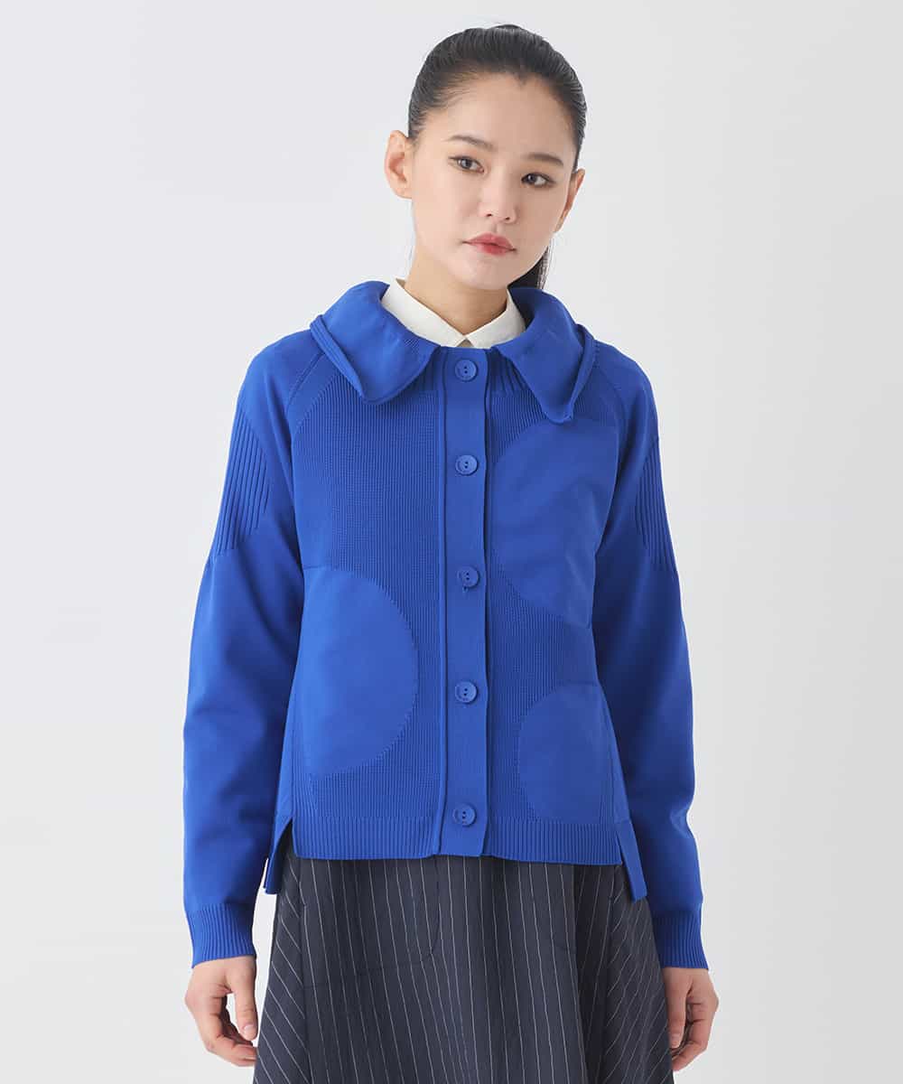 R6FDD61230 HIROKO BIS(小さいサイズ)(メゾン ドゥ サンク) 【小さいサイズ】ドットジャガードペプラムニットカーディガン /洗える ブルー