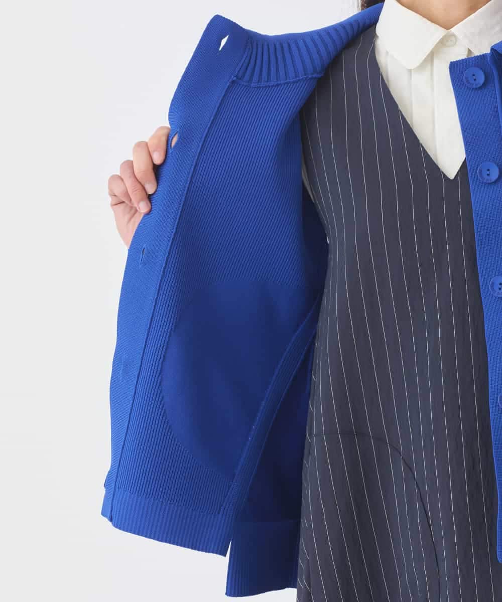 R6FDD61230 HIROKO BIS(小さいサイズ)(メゾン ドゥ サンク) 【小さいサイズ】ドットジャガードペプラムニットカーディガン /洗える ブルー