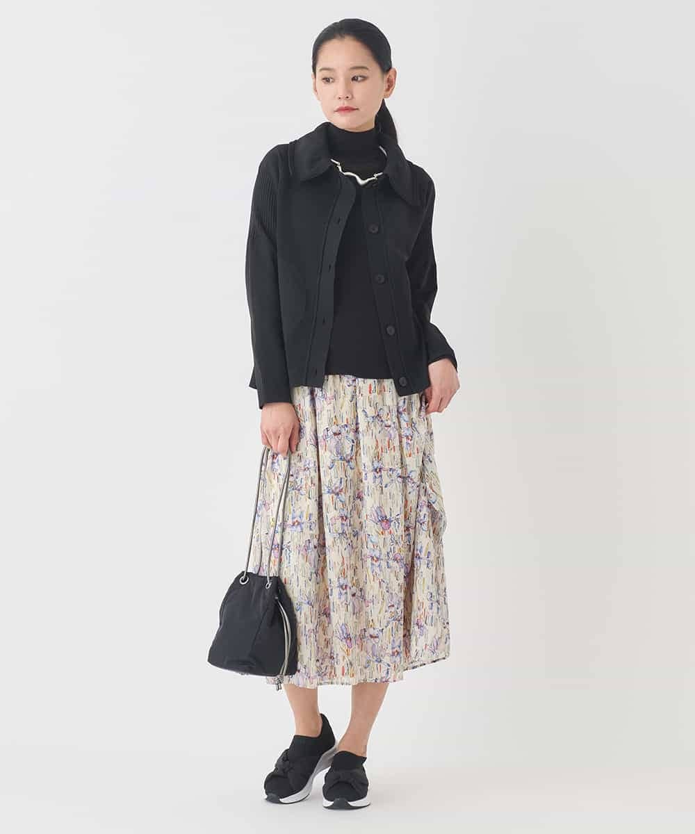 R6FDD61230 HIROKO BIS(小さいサイズ)(メゾン ドゥ サンク) 【小さいサイズ】ドットジャガードペプラムニットカーディガン /洗える ブルー