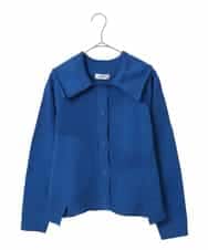 R6FDD61230 HIROKO BIS(小さいサイズ)(メゾン ドゥ サンク) 【小さいサイズ】ドットジャガードペプラムニットカーディガン /洗える ブルー