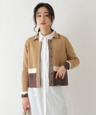 R6FDS01370 HIROKO BIS(小さいサイズ)(メゾン ドゥ サンク) 【小さいサイズ/洗える】配色デザインニットカーディガン ベージュ