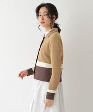 R6FDS01370 HIROKO BIS(小さいサイズ)(メゾン ドゥ サンク) 【小さいサイズ/洗える】配色デザインニットカーディガン ベージュ