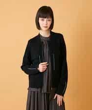 R6FED20330 HIROKO BIS(小さいサイズ)(メゾン ドゥ サンク) 【小さいサイズ】ステッチアクセントミラノリブカーディガン ホワイト