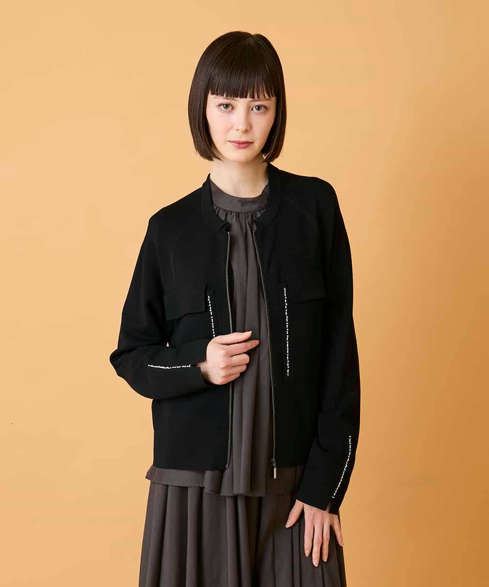 R6FED20330 HIROKO BIS(小さいサイズ)(メゾン ドゥ サンク) 【小さいサイズ】ステッチアクセントミラノリブカーディガン ホワイト