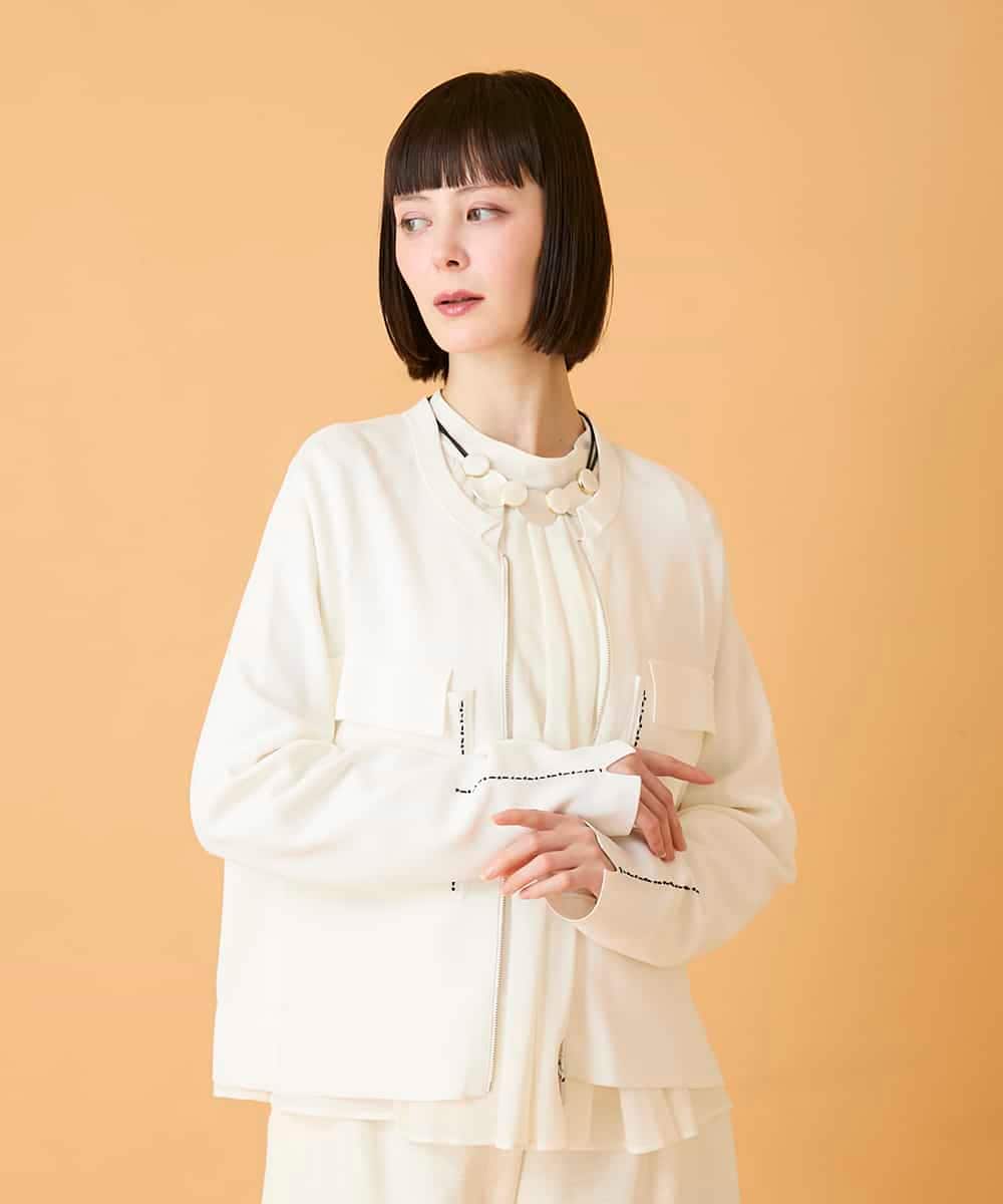 R6FED20330 HIROKO BIS(小さいサイズ)(メゾン ドゥ サンク) 【小さいサイズ】ステッチアクセントミラノリブカーディガン ホワイト