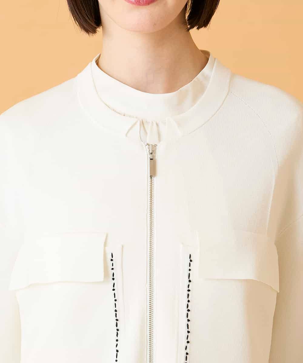 R6FED20330 HIROKO BIS(小さいサイズ)(メゾン ドゥ サンク) 【小さいサイズ】ステッチアクセントミラノリブカーディガン ホワイト