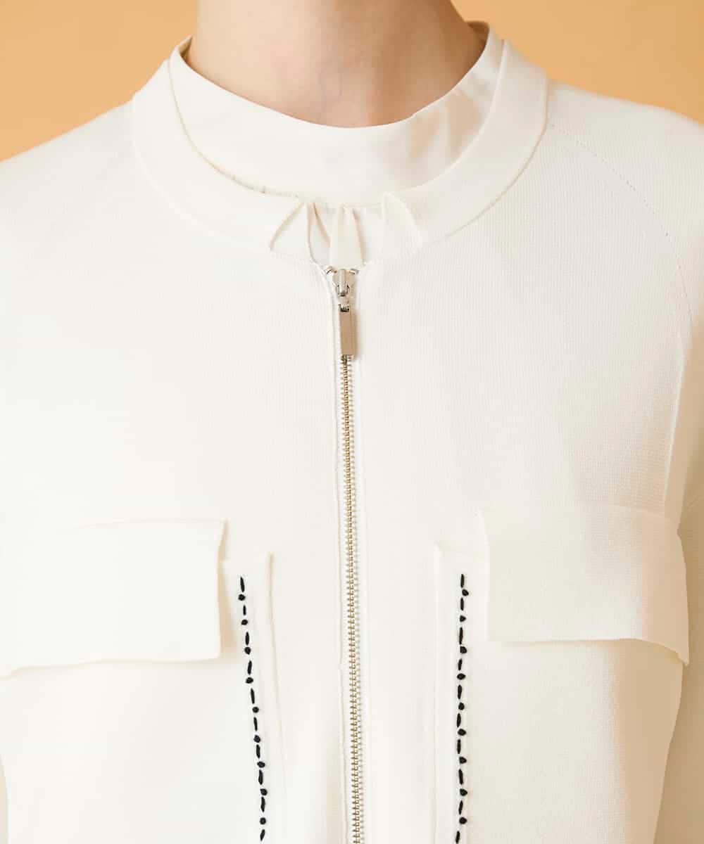 R6FED20330 HIROKO BIS(小さいサイズ)(メゾン ドゥ サンク) 【小さいサイズ】ステッチアクセントミラノリブカーディガン ホワイト