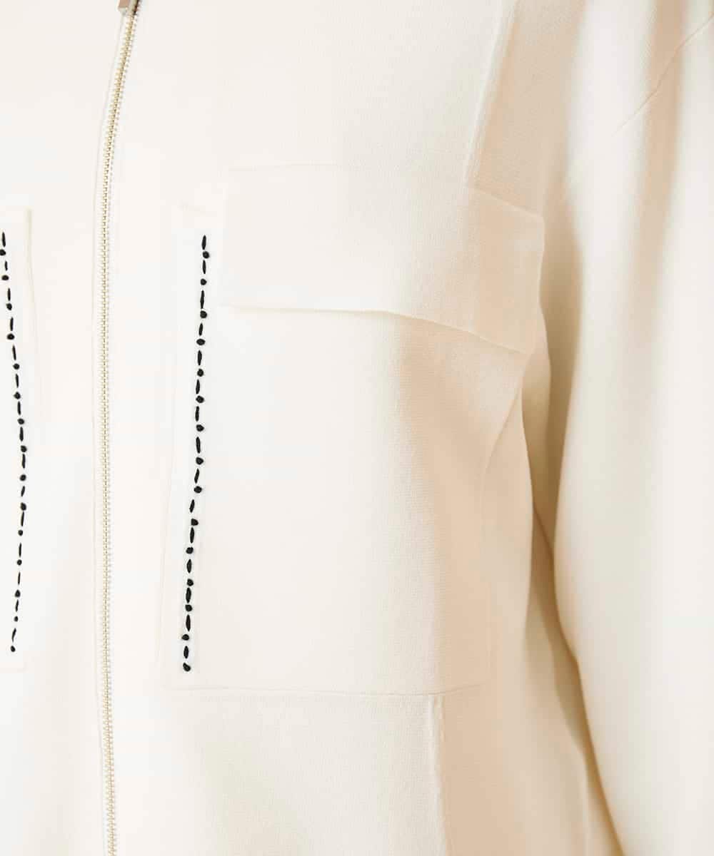 R6FED20330 HIROKO BIS(小さいサイズ)(メゾン ドゥ サンク) 【小さいサイズ】ステッチアクセントミラノリブカーディガン ホワイト