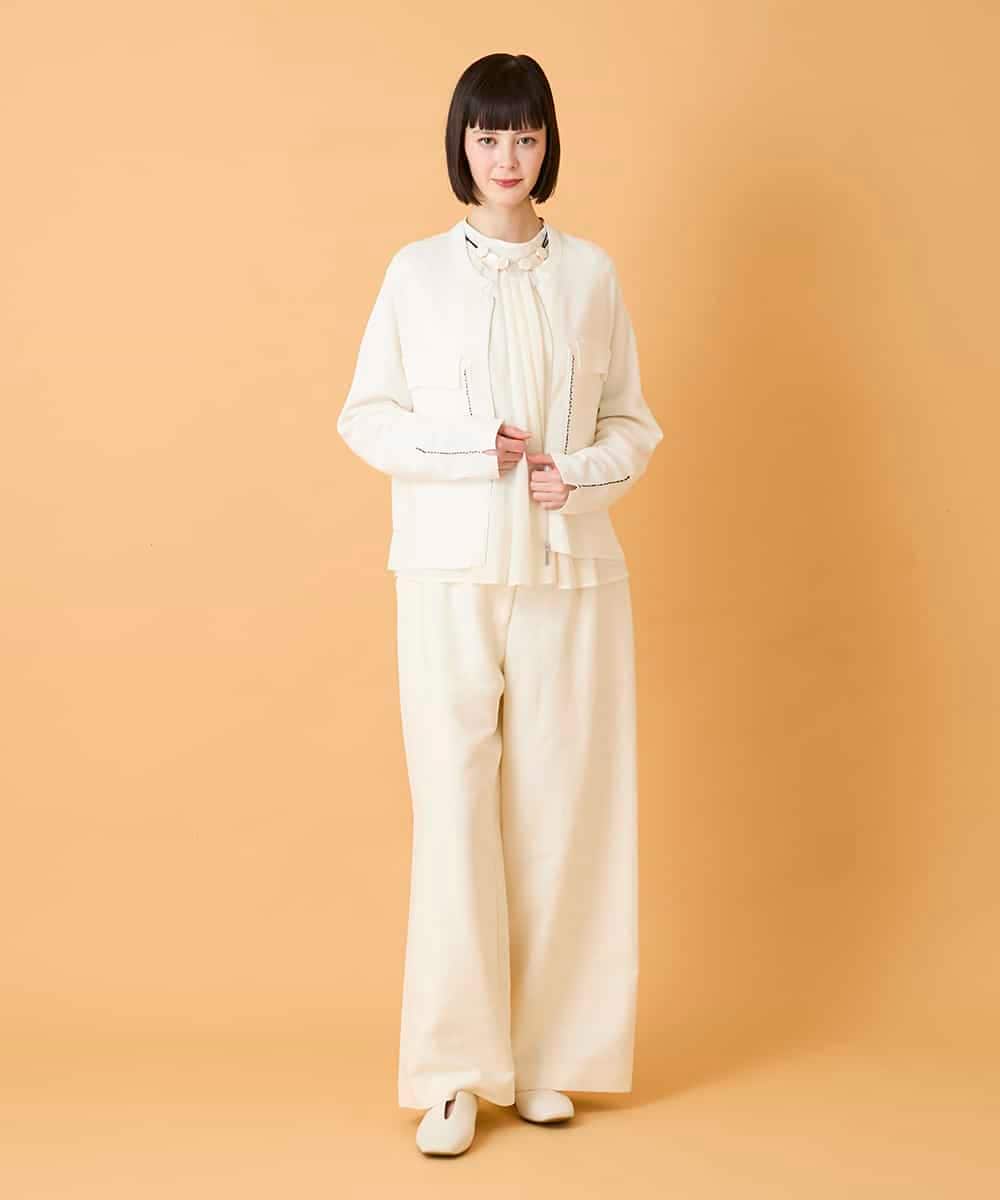 R6FED20330 HIROKO BIS(小さいサイズ)(メゾン ドゥ サンク) 【小さいサイズ】ステッチアクセントミラノリブカーディガン ホワイト