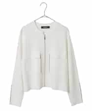 R6FED20330 HIROKO BIS(小さいサイズ)(メゾン ドゥ サンク) 【小さいサイズ】ステッチアクセントミラノリブカーディガン ホワイト