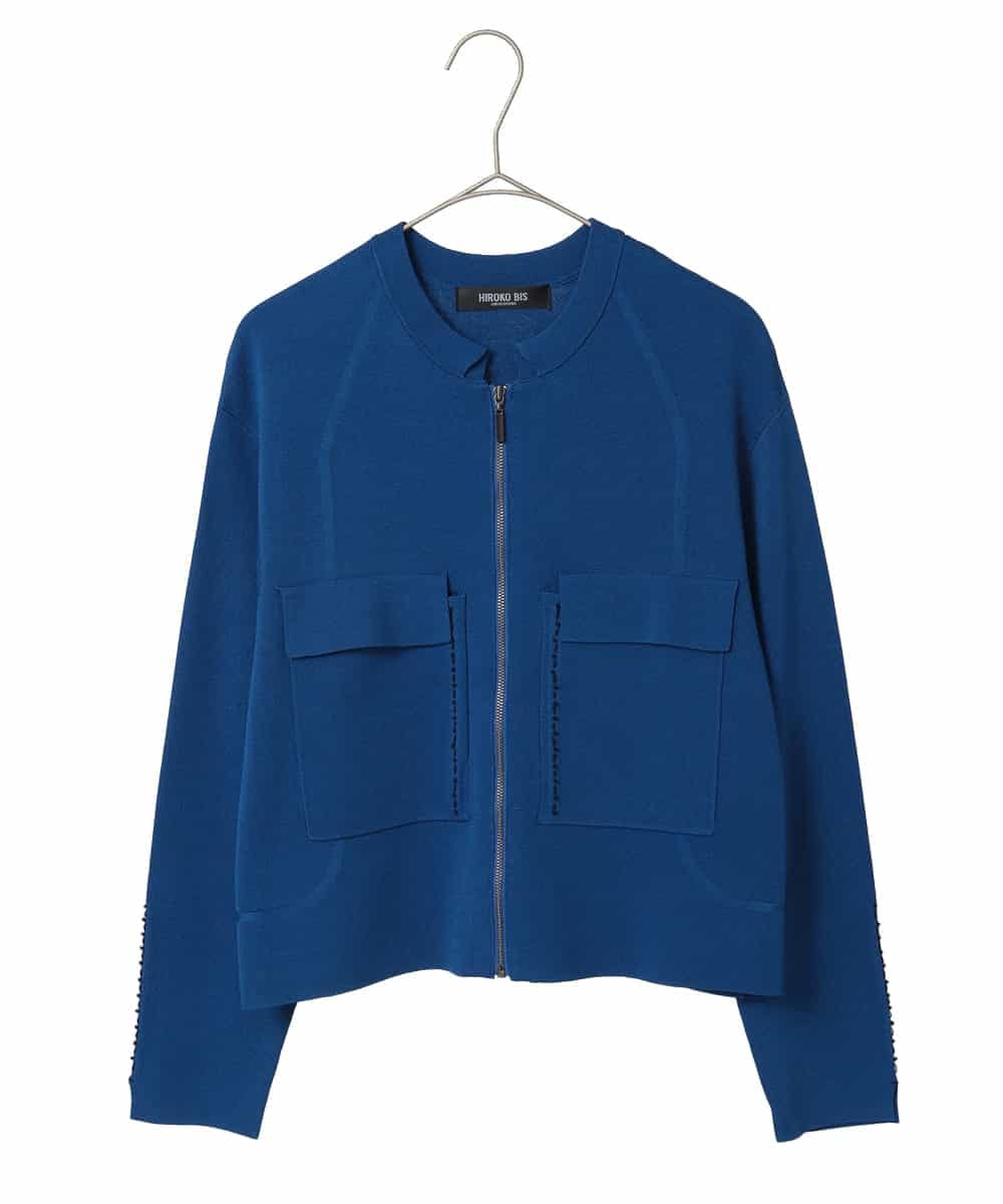 R6FED20330 HIROKO BIS(小さいサイズ)(メゾン ドゥ サンク) 【小さいサイズ】ステッチアクセントミラノリブカーディガン ホワイト