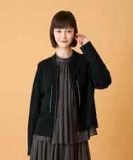 R6FED20330 HIROKO BIS(小さいサイズ)(メゾン ドゥ サンク) 【小さいサイズ】ステッチアクセントミラノリブカーディガン ブラック