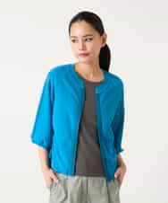 R6FFD48300 HIROKO BIS(小さいサイズ)(メゾン ドゥ サンク) 【小さいサイズ】リブポイントコンパクトニットカーディガン ライトブルー