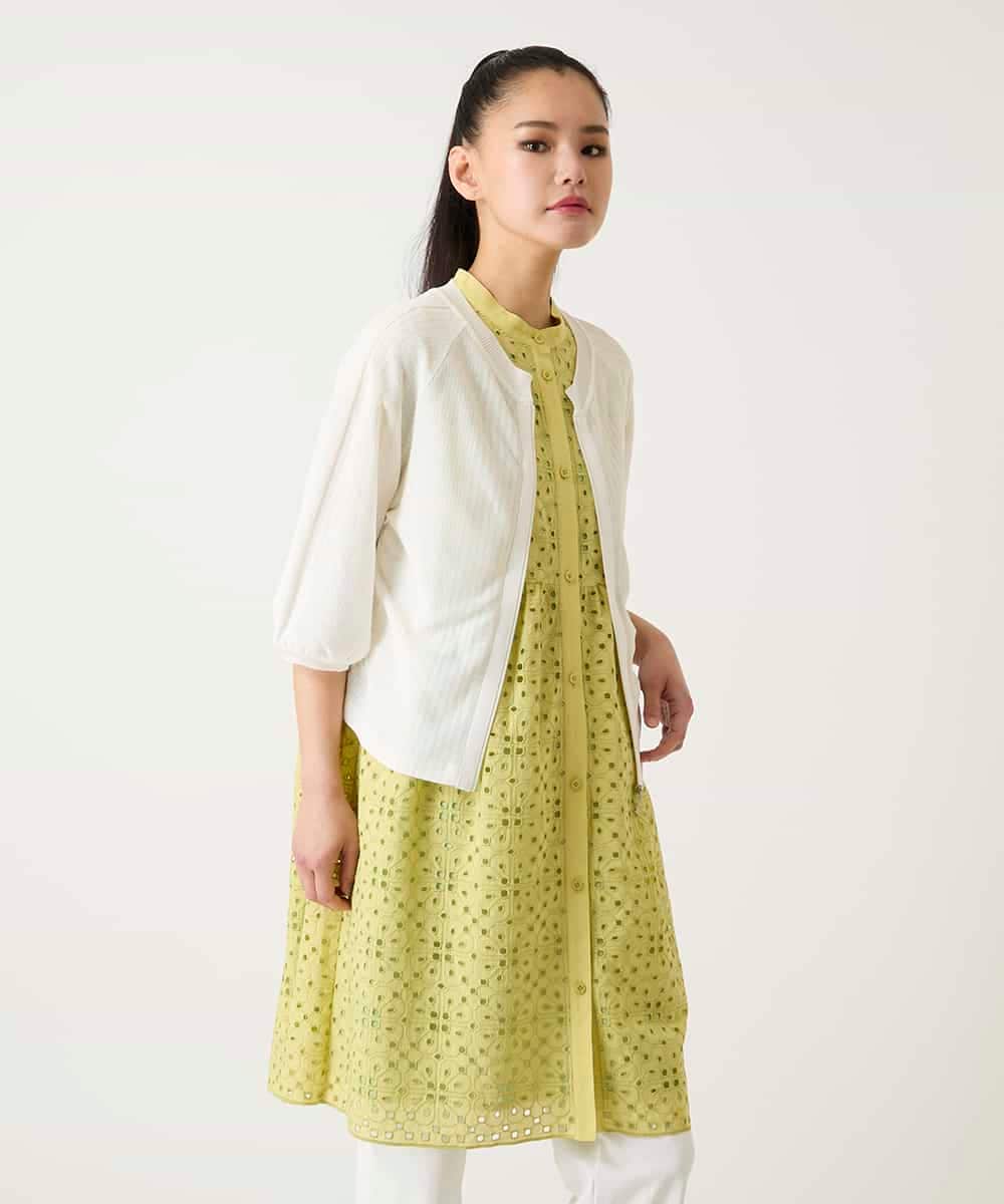 R6FFD48300 HIROKO BIS(小さいサイズ)(メゾン ドゥ サンク) 【小さいサイズ】リブポイントコンパクトニットカーディガン ライトブルー