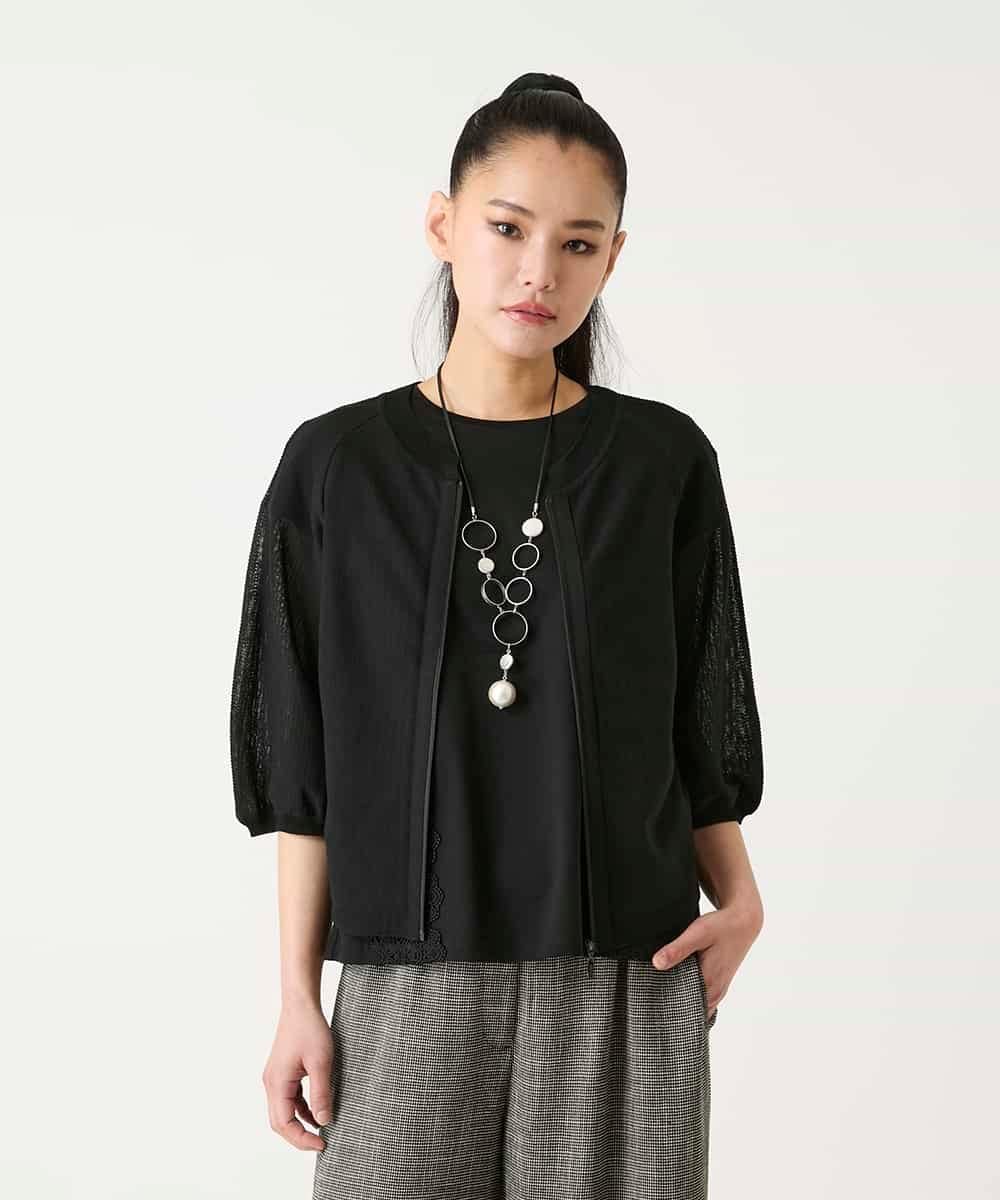 R6FFD48300 HIROKO BIS(小さいサイズ)(メゾン ドゥ サンク) 【小さいサイズ】リブポイントコンパクトニットカーディガン ライトブルー