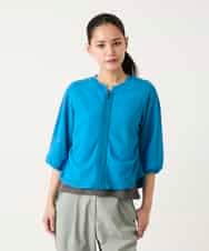 R6FFD48300 HIROKO BIS(小さいサイズ)(メゾン ドゥ サンク) 【小さいサイズ】リブポイントコンパクトニットカーディガン ライトブルー