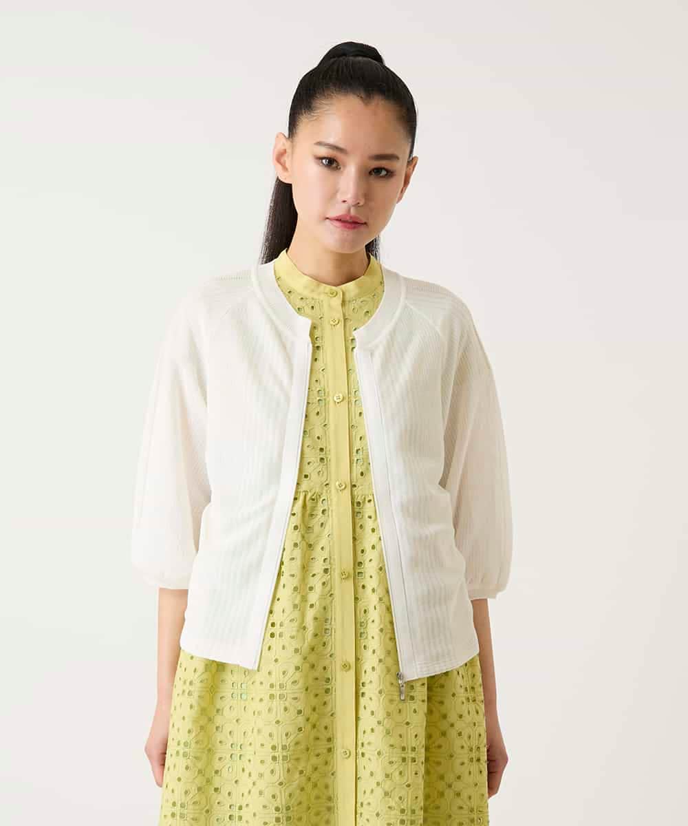 R6FFD48300 HIROKO BIS(小さいサイズ)(メゾン ドゥ サンク) 【小さいサイズ】リブポイントコンパクトニットカーディガン ホワイト