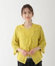 R6FFT10330 HIROKO BIS(小さいサイズ)(メゾン ドゥ サンク) 【小さいサイズ/洗える】クロスフロントレースカーディガン イエロー