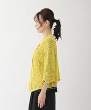R6FFT10330 HIROKO BIS(小さいサイズ)(メゾン ドゥ サンク) 【小さいサイズ/洗える】クロスフロントレースカーディガン イエロー