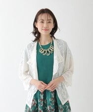R6FFT10330 HIROKO BIS(小さいサイズ)(メゾン ドゥ サンク) 【小さいサイズ/洗える】クロスフロントレースカーディガン ホワイト