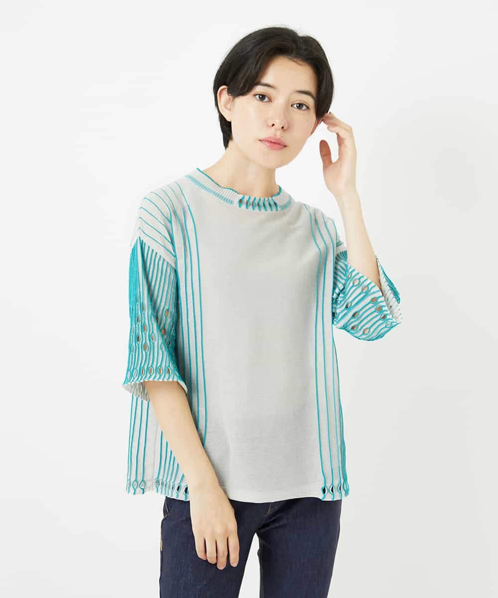 R6FGA41290 HIROKO BIS(小さいサイズ)(メゾン ドゥ サンク) 【小さいサイズ/洗える】ペーパーヤーンデザインニットプルオーバー グレー