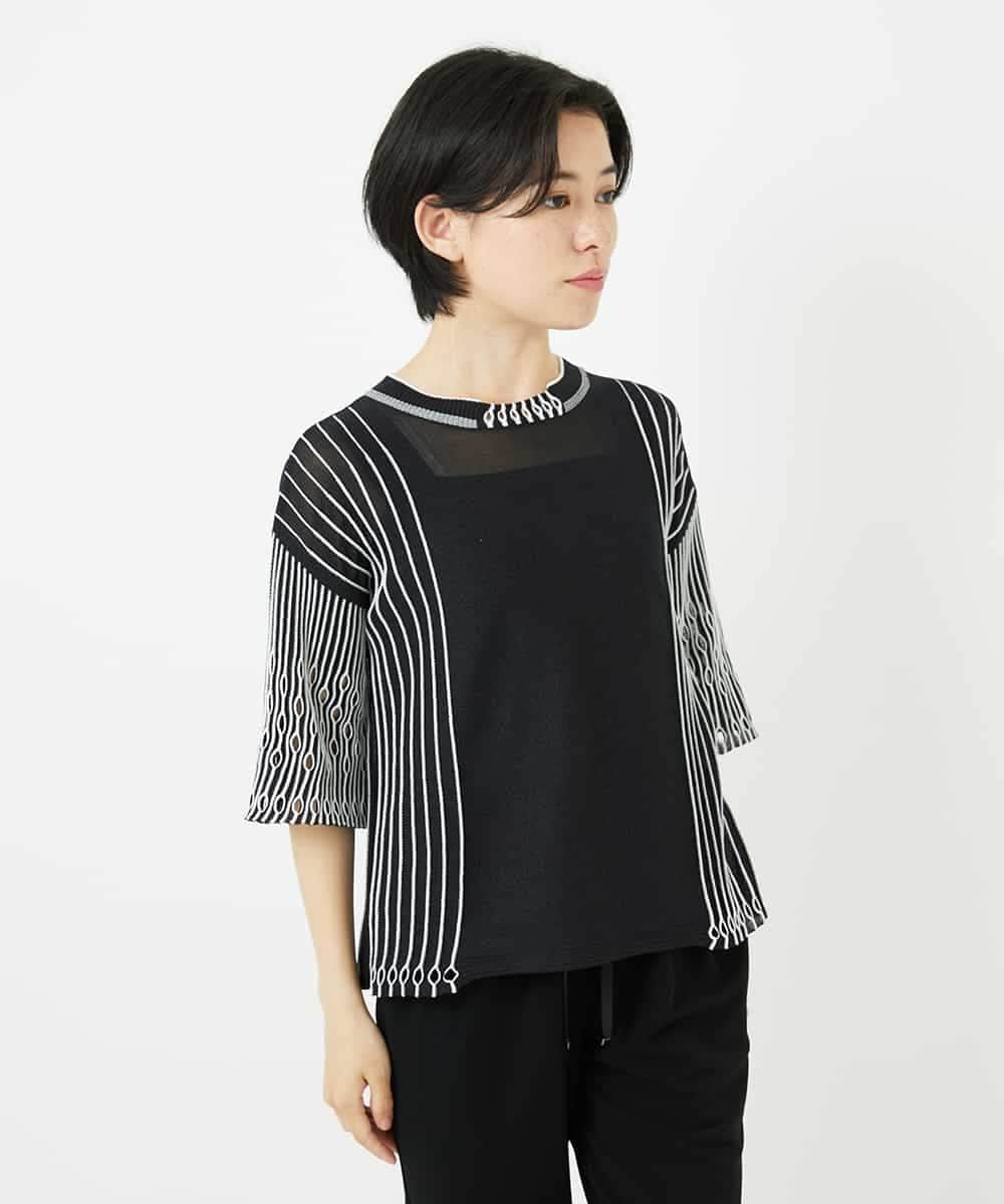 R6FGA41290 HIROKO BIS(小さいサイズ)(メゾン ドゥ サンク) 【小さいサイズ/洗える】ペーパーヤーンデザインニットプルオーバー グレー
