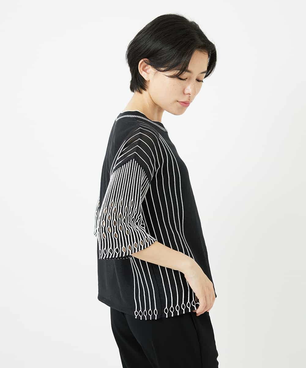 R6FGA41290 HIROKO BIS(小さいサイズ)(メゾン ドゥ サンク) 【小さいサイズ/洗える】ペーパーヤーンデザインニットプルオーバー グレー