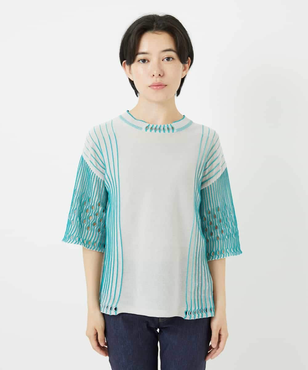 R6FGA41290 HIROKO BIS(小さいサイズ)(メゾン ドゥ サンク) 【小さいサイズ/洗える】ペーパーヤーンデザインニットプルオーバー グレー