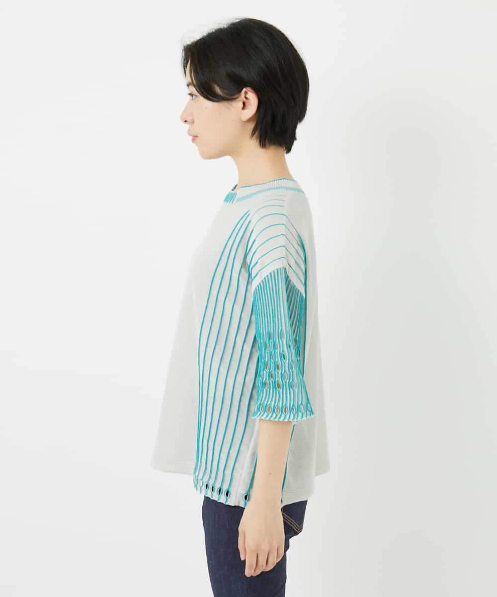 R6FGA41290 HIROKO BIS(小さいサイズ)(メゾン ドゥ サンク) 【小さいサイズ/洗える】ペーパーヤーンデザインニットプルオーバー グレー