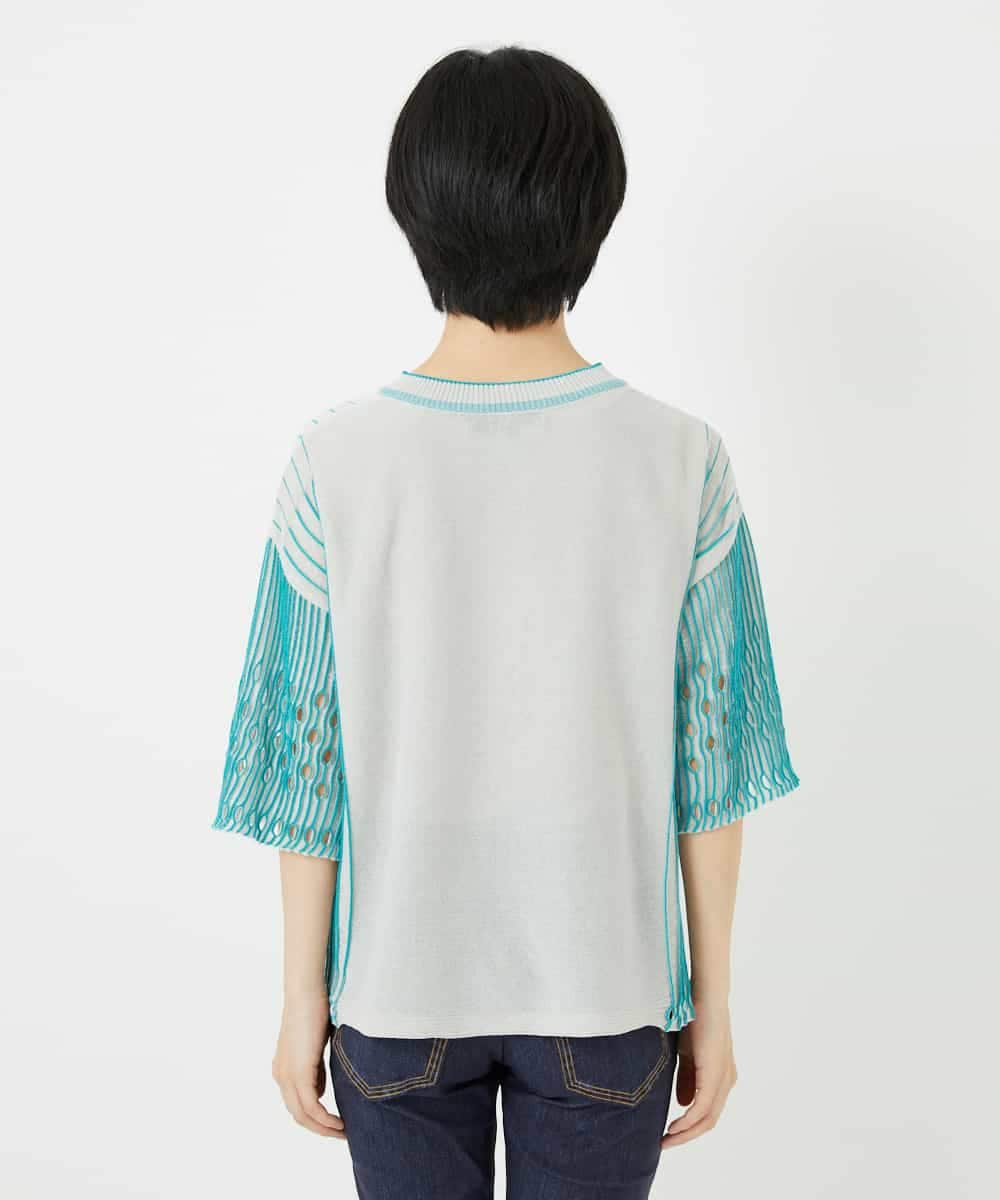 R6FGA41290 HIROKO BIS(小さいサイズ)(メゾン ドゥ サンク) 【小さいサイズ/洗える】ペーパーヤーンデザインニットプルオーバー グレー