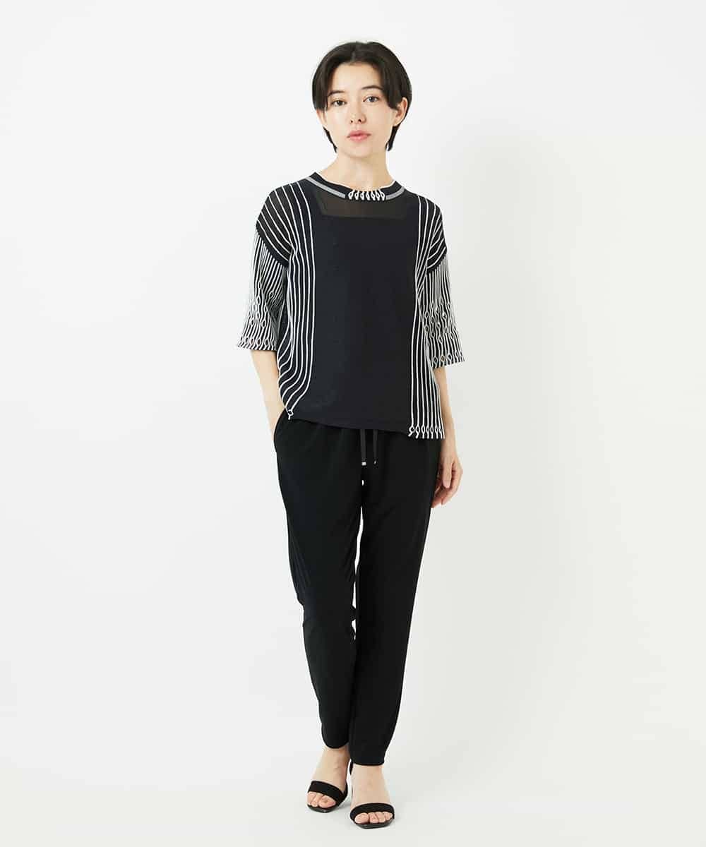 R6FGA41290 HIROKO BIS(小さいサイズ)(メゾン ドゥ サンク) 【小さいサイズ/洗える】ペーパーヤーンデザインニットプルオーバー グレー