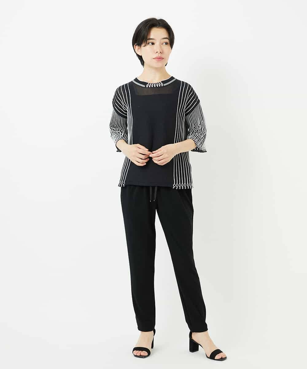 R6FGA41290 HIROKO BIS(小さいサイズ)(メゾン ドゥ サンク) 【小さいサイズ/洗える】ペーパーヤーンデザインニットプルオーバー グレー