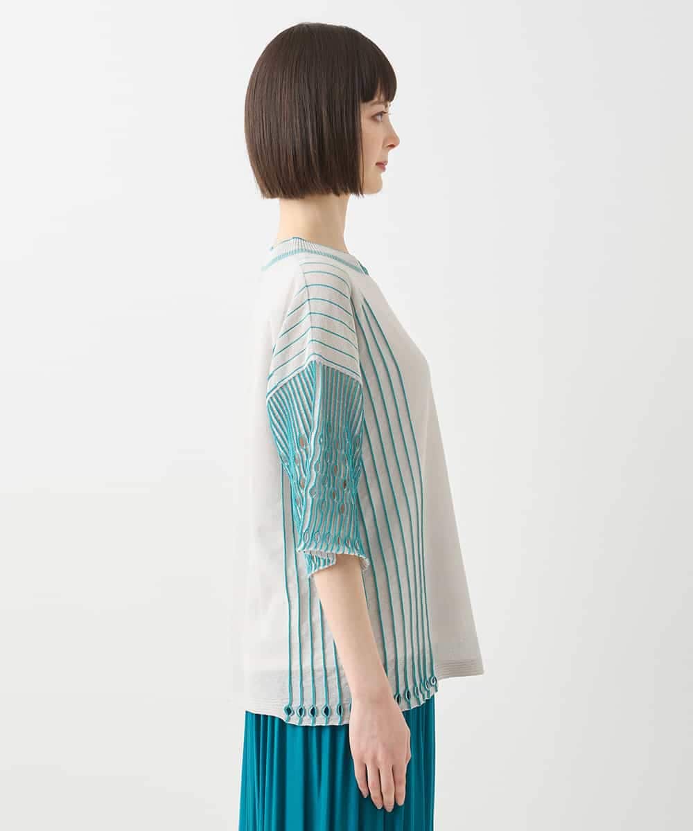 R6FGA41290 HIROKO BIS(小さいサイズ)(メゾン ドゥ サンク) 【小さいサイズ/洗える】ペーパーヤーンデザインニットプルオーバー グレー