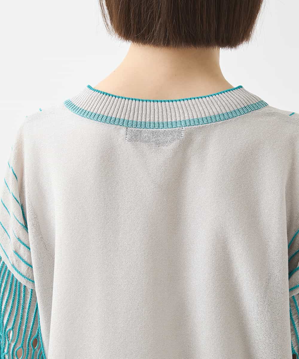 R6FGA41290 HIROKO BIS(小さいサイズ)(メゾン ドゥ サンク) 【小さいサイズ/洗える】ペーパーヤーンデザインニットプルオーバー グレー