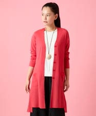 R6FGE50330 HIROKO BIS(小さいサイズ)(メゾン ドゥ サンク) メタリックヤーンロングニットカーディガン レッド