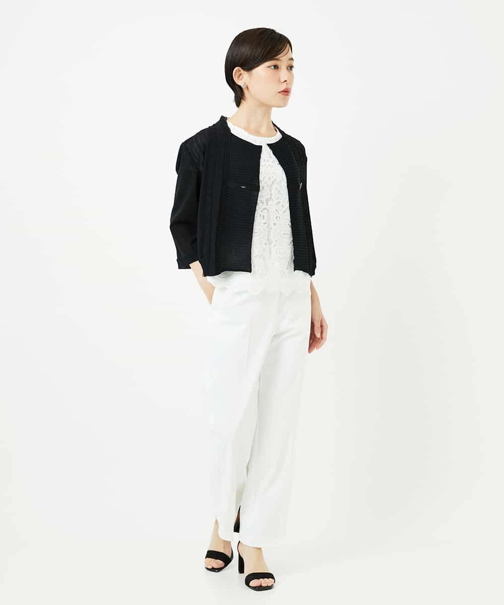 R6FHA71290 HIROKO BIS(小さいサイズ)(メゾン ドゥ サンク) 【小さいサイズ】チュールフリルニットカーディガン ブラック