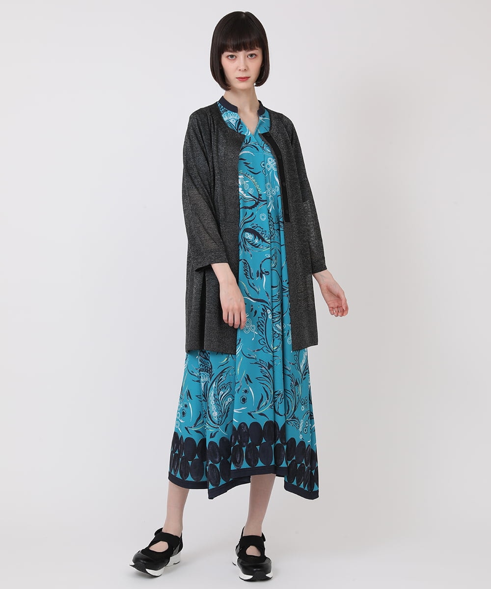 R6FHV10290 HIROKO BIS(小さいサイズ)(メゾン ドゥ サンク) 【小さいサイズ】ネックステッチデザインカーディガン グリーン