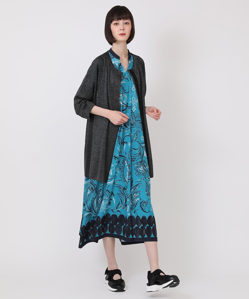 R6FHV10290 HIROKO BIS(小さいサイズ)(メゾン ドゥ サンク) 【小さいサイズ】ネックステッチデザインカーディガン グリーン