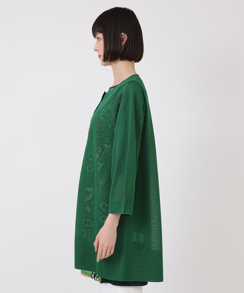 R6FHV10290 HIROKO BIS(小さいサイズ)(メゾン ドゥ サンク) 【小さいサイズ】ネックステッチデザインカーディガン グリーン
