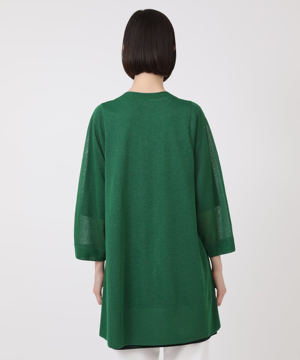 R6FHV10290 HIROKO BIS(小さいサイズ)(メゾン ドゥ サンク) 【小さいサイズ】ネックステッチデザインカーディガン グリーン