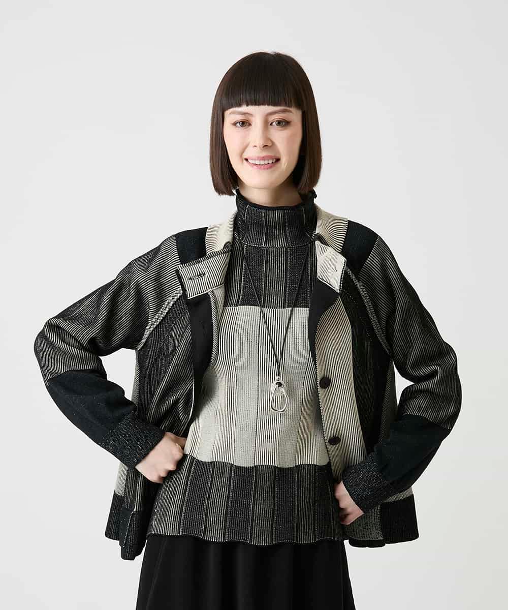 R6FLE20390 HIROKO BIS(小さいサイズ)(メゾン ドゥ サンク) 【小さいサイズ】切り替え配色ニットカーディガン グリーン