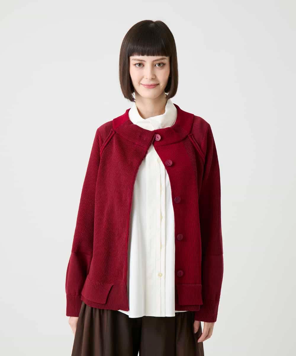 R6FLE20390 HIROKO BIS(小さいサイズ)(メゾン ドゥ サンク) 【小さいサイズ】切り替え配色ニットカーディガン グリーン