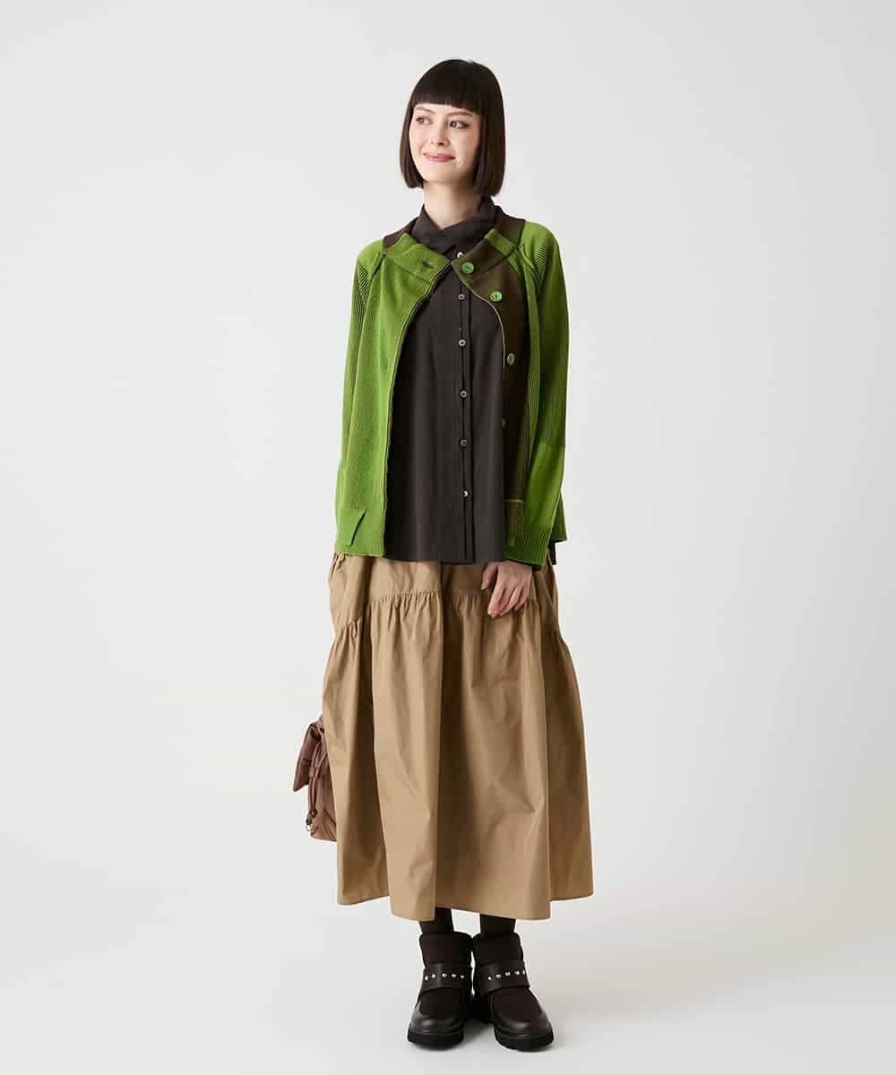 R6FLE20390 HIROKO BIS(小さいサイズ)(メゾン ドゥ サンク) 【小さいサイズ】切り替え配色ニットカーディガン グリーン